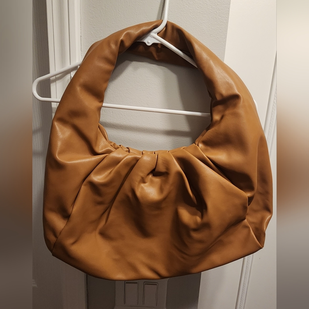 Time and tru Camel colored pleated faux  leather bag purse magnetic closure new